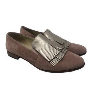 Triver Flight Moccasin Fringe Loafers Womens 39 8.5 Pink Suede Earthy Career